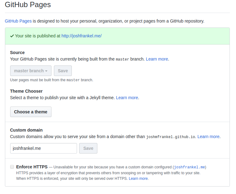 Github Pages custom domain settings
