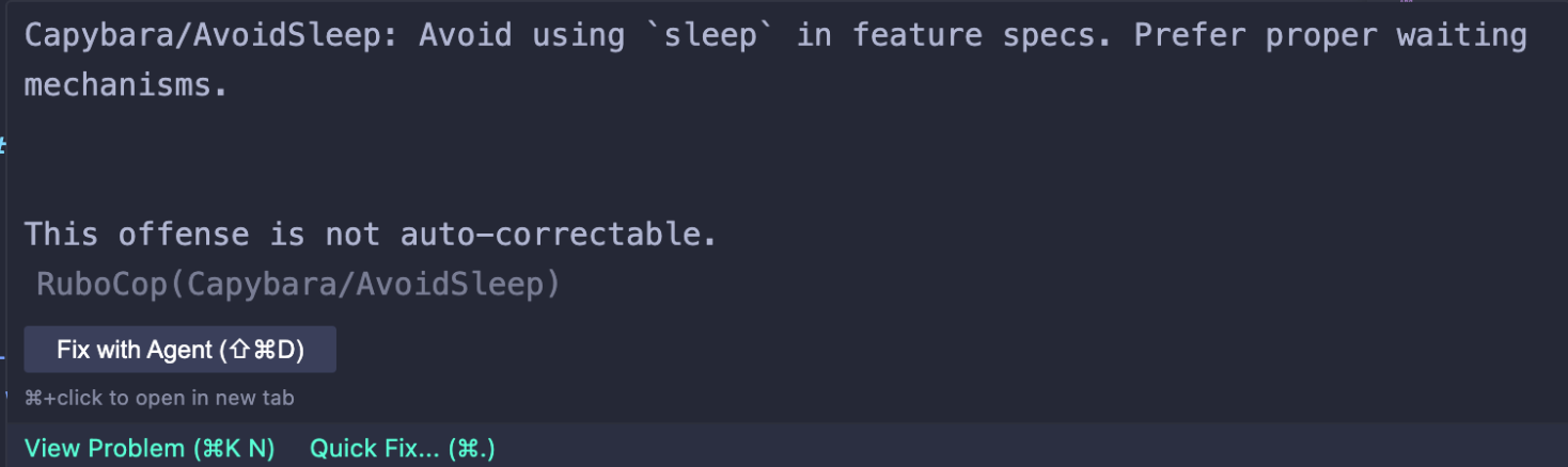 Cursor Rubocop Issue popover